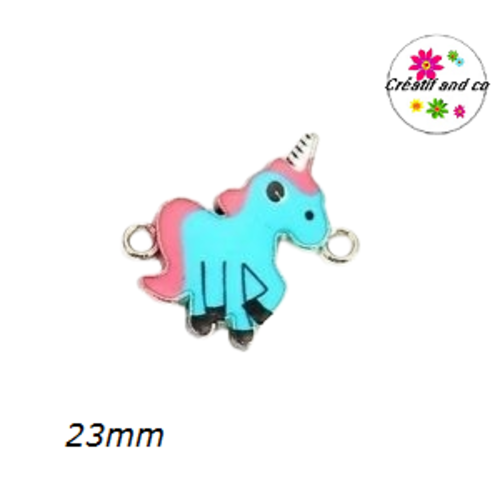 Connecteur émail licorne bleu/rose 23mm