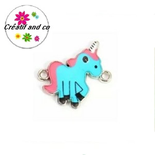 Connecteur émail licorne bleu/rose 23mm
