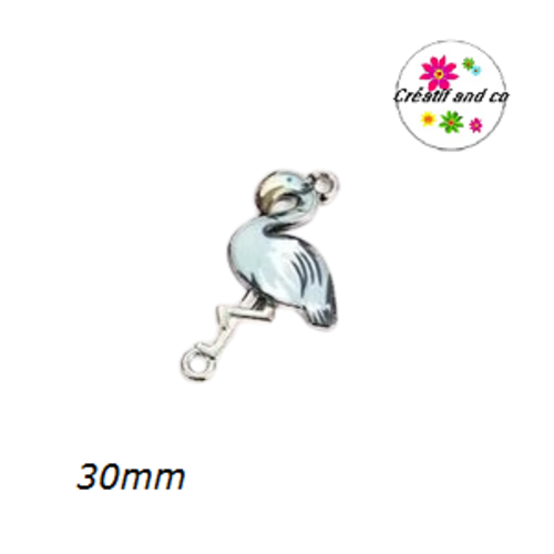 Connecteur flamant gris/blanc/noir émail 30mm