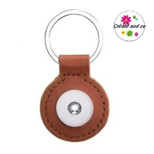 Porte clé rond simili cuir marron pour bouton pression