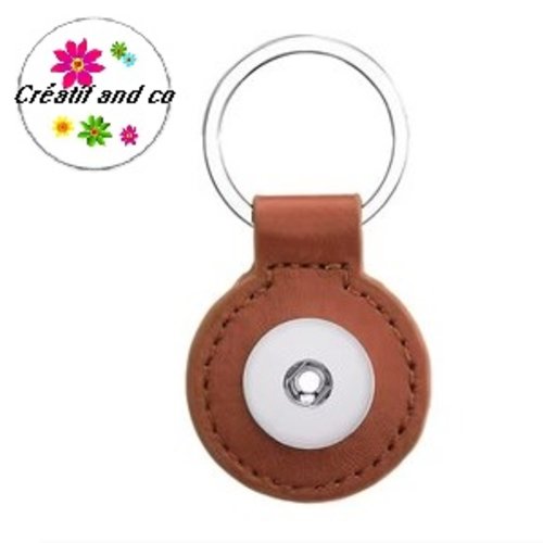 Porte clé rond simili cuir marron pour bouton pression