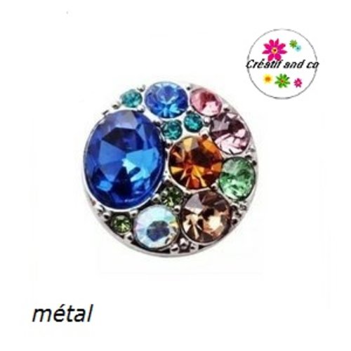 Bouton pression strass multicouleur métal strass