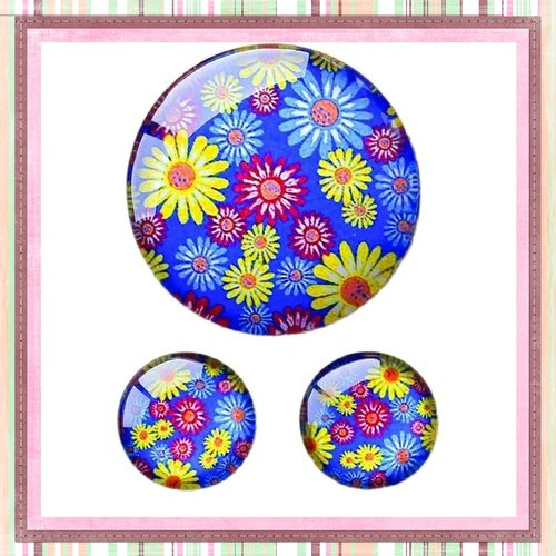 Lot cabochon fleuri 25mm et 2 cabochons 12mm