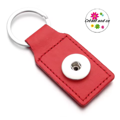 Porte clé rectangle simili cuir rouge pour bouton pression