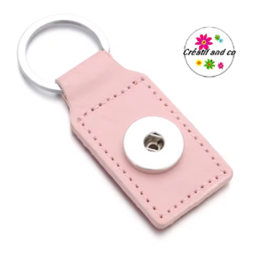 Porte clé rectangle simili cuir rose pour bouton pression