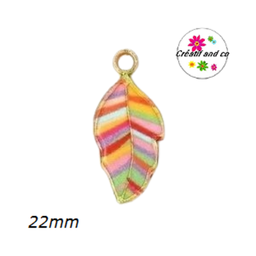 Breloque feuille colorée émail 22mm