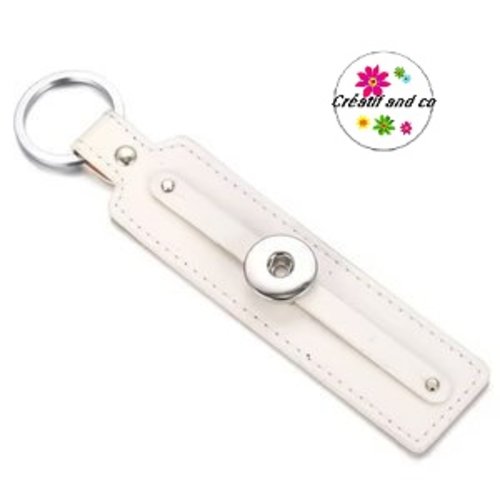 Porte clé rectangle simili cuir blanc pour bouton pression