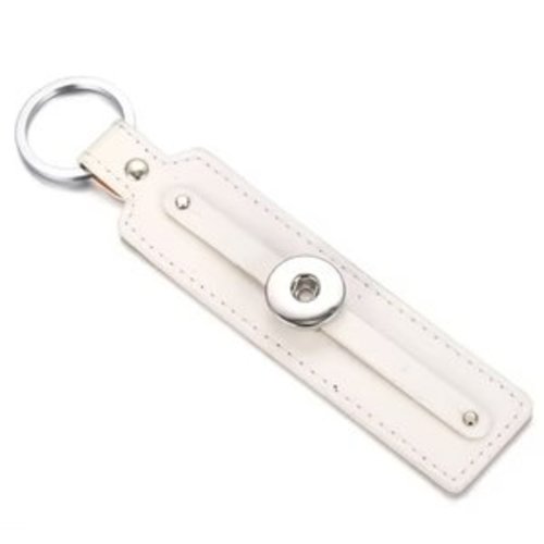 Porte clé rectangle simili cuir blanc pour bouton pression
