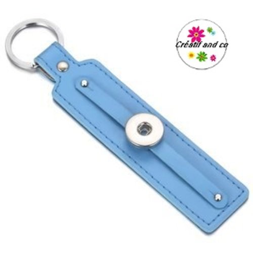 Porte clé rectangle simili cuir bleu clair pour bouton pression