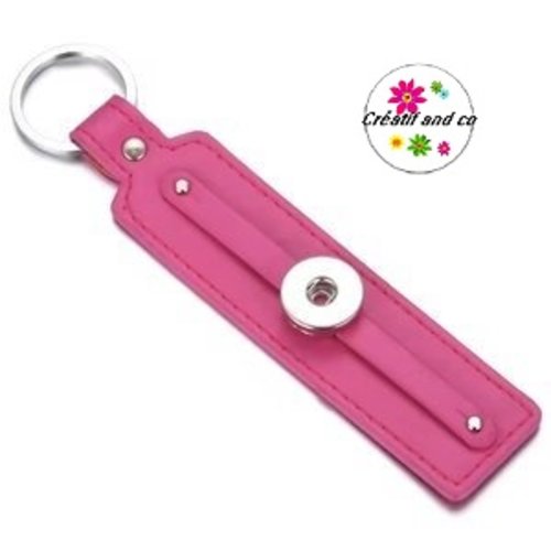 Porte clé rectangle simili cuir fuchsia pour bouton pression