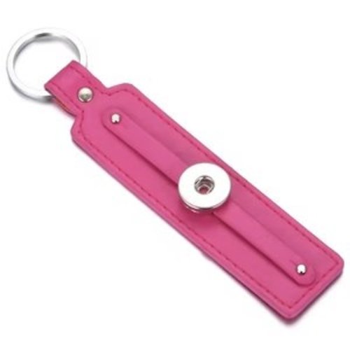 Porte clé rectangle simili cuir fuchsia pour bouton pression