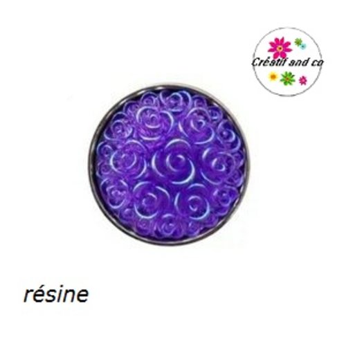 Bouton pression motif fleur mauve brillant résine 20mm