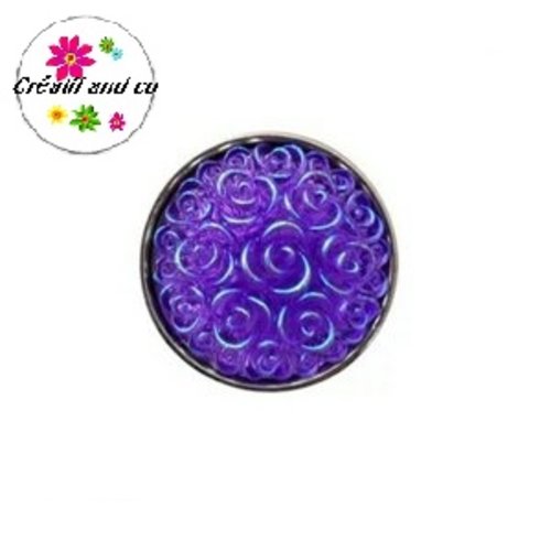 Bouton pression motif fleur mauve brillant résine 20mm