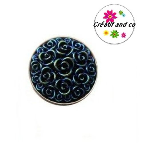 Bouton pression motif fleur noire brillant résine 20mm