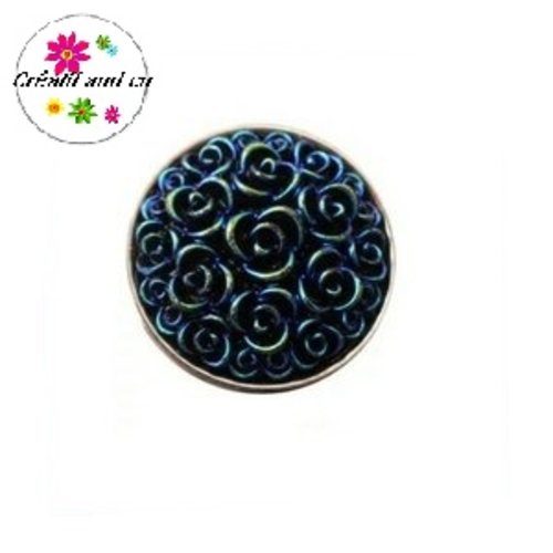 Bouton pression motif fleur noire brillant résine 20mm