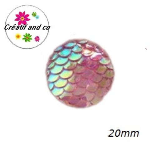 Cabochon motif écaille fuchsia résine 20mm