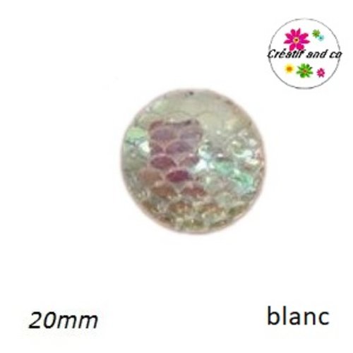 Cabochon motif écaille blanc résine 20mm