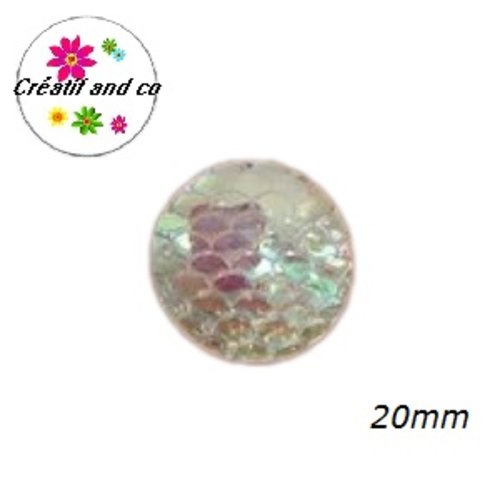 Cabochon motif écaille blanc résine 20mm