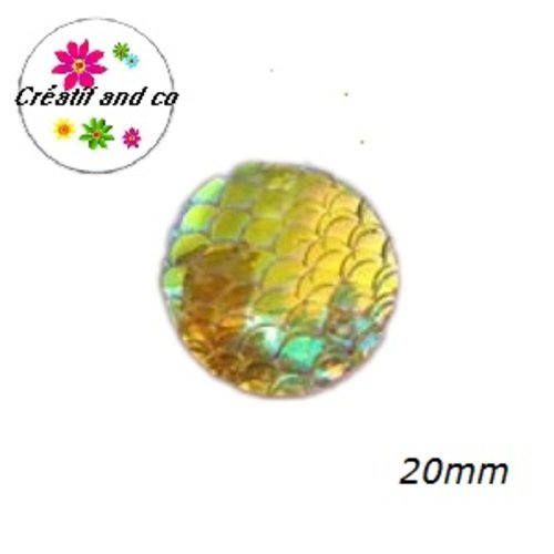 Cabochon motif écaille jaune résine 20mm