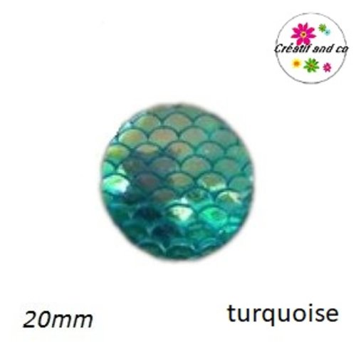 Cabochon motif écaille turquoise résine 20mm