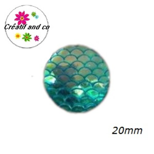 Cabochon motif écaille turquoise résine 20mm