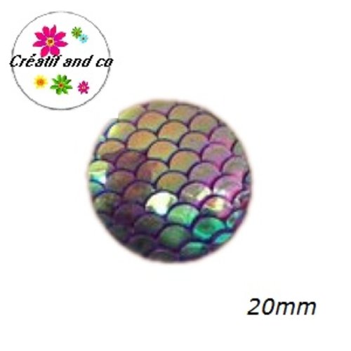 Cabochon motif écaille parme résine 20mm
