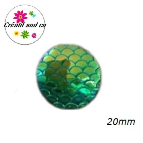 Cabochon motif écaille vert résine 20mm