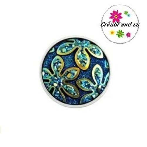 Bouton pression résine motif fleur noir bleuté 20mm