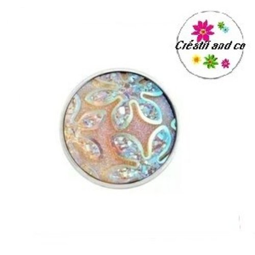 Bouton pression résine motif fleur rose poudré 20mm