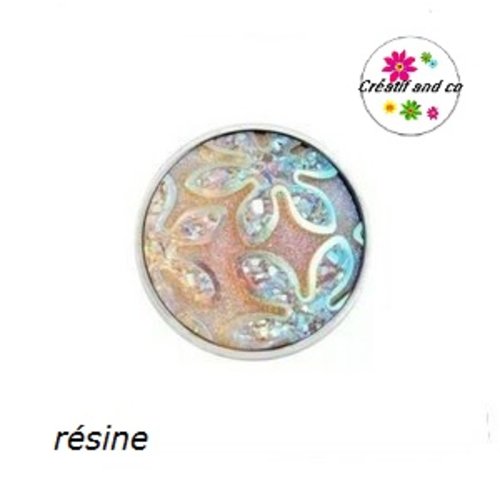 Bouton pression résine motif fleur rose poudré 20mm