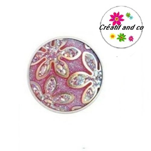 Bouton pression résine motif fleur rose-rouge foncé 20mm