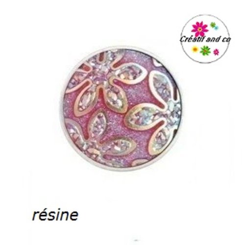 Bouton pression résine motif fleur rose-rouge foncé 20mm