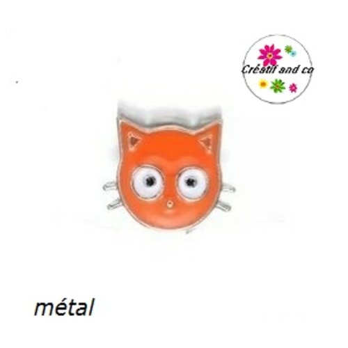 Bouton pression tête de chat orange métal