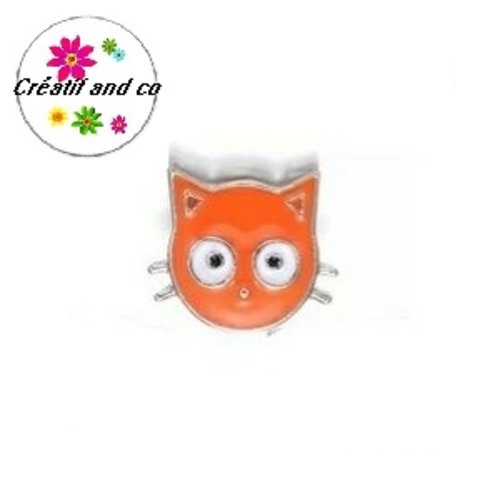 Bouton pression tête de chat orange métal couleur