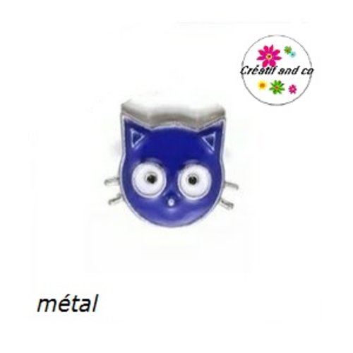 Bouton pression tête de chat bleu métal