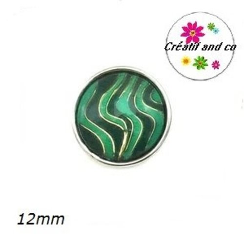 Bouton pression résine vert foncé/vert clair et or 12mm