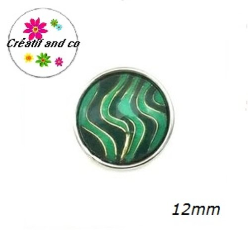 Bouton pression résine vert foncé/vert clair et or 12mm