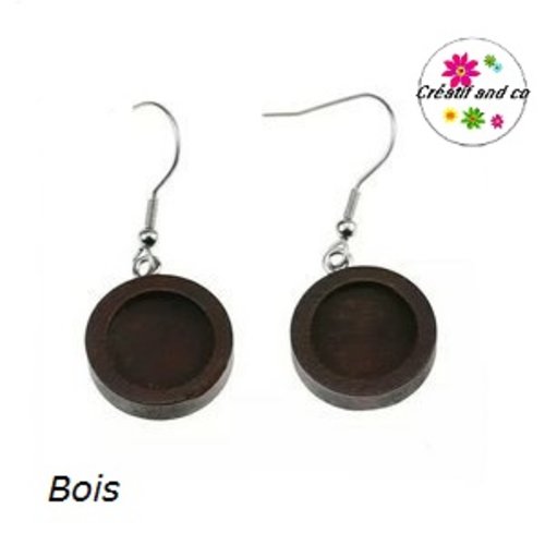Boucle d'oreille bois noir pour cabochon 12mm