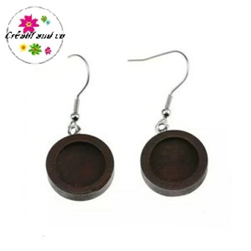 Boucle d'oreille bois noire  pour cabochon 12mm