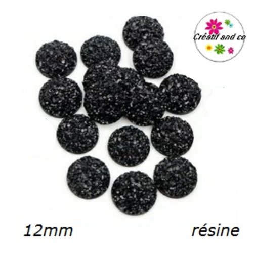X2 cabochons imitation druzy noir résine 12mm