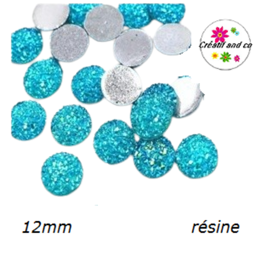 X2 cabochons imitation druzy turquoise résine 12mm