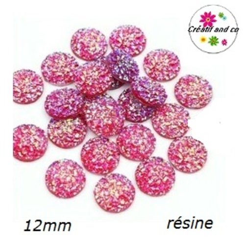 X2 cabochons imitation druzy rouge résine 12mm