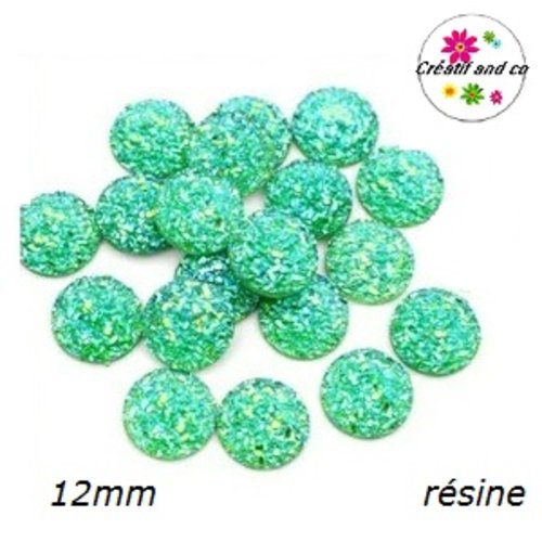 X2 cabochons imitation druzy vert résine 12mm