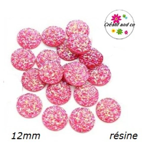 X2 cabochons imitation druzy fuchsia résine 12mm