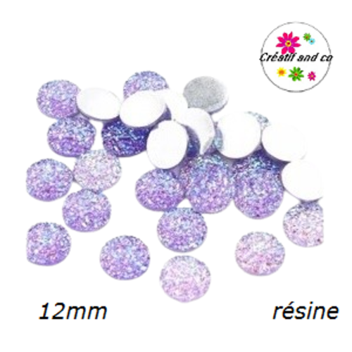 X2 cabochons imitation druzy parme résine 12mm