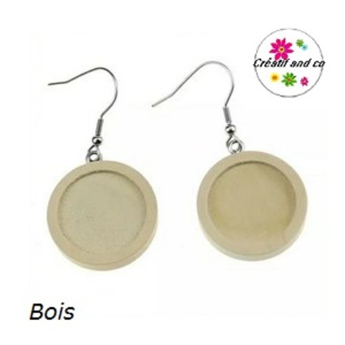 Boucle d'oreille bois naturelle  pour cabochon 12mm