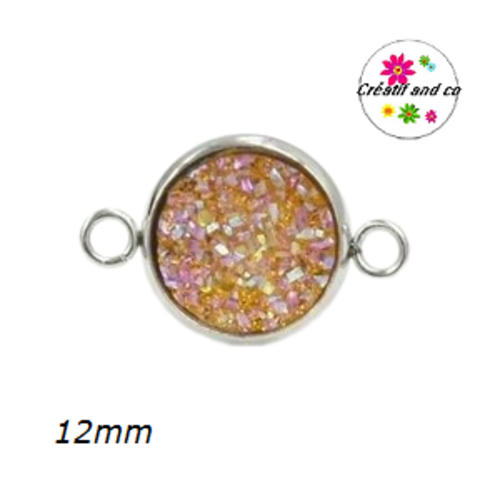 Connecteur acier inoxydable cabochon effet druzy jaune 12mm