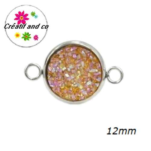 Connecteur acier inoxydable cabochon effet druzy jaune 12mm