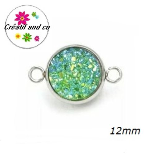 Connecteur acier inoxydable cabochon effet druzy vert 12mm