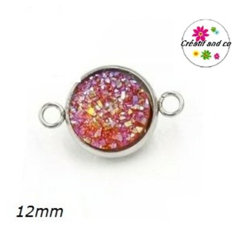 Connecteur acier inoxydable cabochon effet druzy orange 12mm